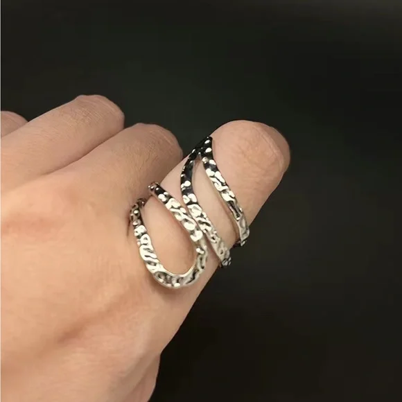 Hammered Silver Tone Wrap Ring - Picture 2 of 8